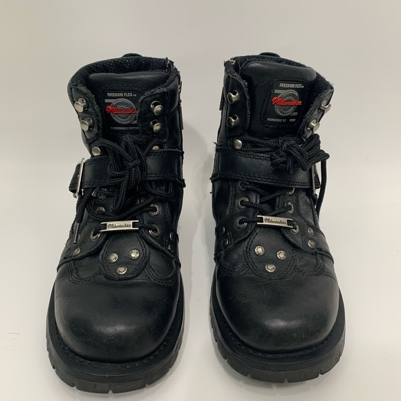 Milwaukee black chunky moto leather boots - Picture 2 of 8